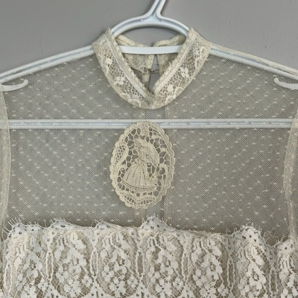 Vintage 1970βs Toutay Bar cream lace dress size XS 36 - Picture 3 of 16